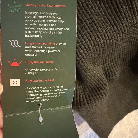 NEW Mens Field & Stream Thermal Waffle Long Sleeve Crew Neck Forest Green Sz L - Picture 8 of 12